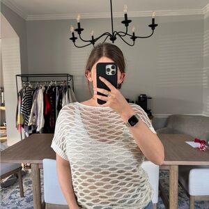 Alice + Olivia Cream and Gray Knit Top